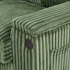 Modern 4-Seater Corduroy Sofa with USB Ports, Hidden Storage Arms, Flip-Top Cup Holders, Green, 133'