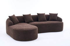 Compression Sponge L-Shape Sectional Sofa with Curved Chaise, Brown Modular Chenille Couch No Assembly Required, 30D High-Density for Living Room Bedroom Apartment Lounge.