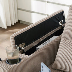 Convertible Chaise Lounge 63' Loveseat Sofa Bed with USB Ports, Cup Holders, Phone Holder, Storage, Brown Corduroy