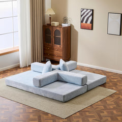 Floor Couch,Compression Sofa,Convertible Floor Sofa Bed-with Pillow Back Support Armrest,Comfy Futon Couch Lounge Sleeper Bed,Chenille fabric,for Living Room Bedroom (LIGHT-BLUE)