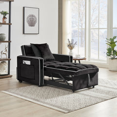 Modern Velvet Three-in-One Sofa Bed Chair Adjustable Recliner Black