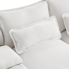 Modern U-shaped Sofa with Console, Cupholders & USB Ports, 6-seat Upholstered Furniture, Chenille, 123*55 inches, White