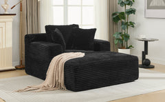 Modern Black Corduroy Chaise Lounge Sofa Bed with Removable Pillows, 48.8' Upholstered Sleeper Sofa