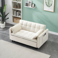 55-inch Beige velvet sofa bed, elegant and convenient, with storage pockets, cleverly interpreting the three-in-one conversion