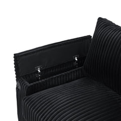 Modern 4-Seater Corduroy Sofa Couch with USB Ports and Hidden Storage in Black