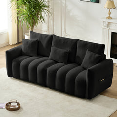 80.7 inch premium Teddy fabric sofa with 3 back pillows and 3 back cushions Solid wood frame 3 seat sofa with oversized upholstered chair for living room, bedroom, apartment and office