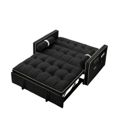 Modern 55.5' Pull Out Sleep Sofa Bed 2 Seater Loveseats Sofa Couch with side pockets, Adjsutable Backrest and Lumbar Pillows for Apartment Office Living Room