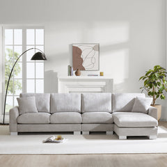 Modern Oversized L-shaped Sectional Sofa with Chaise and Free Pillows, Chenille Fabric, 119*55 Inches, Light Gray