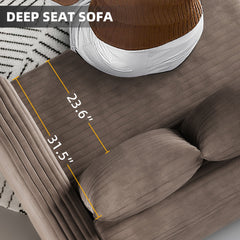 82.7 ' Plush Corduroy 3-Seat Sofa, Modern Comfy Upholstered Sofa Cloud Couch, Deep Seat Couches with Soft Pillows and 1 Ottomans, Convertible Sofa Lounge Chair, for Living Room,Apartment,Office,Camel