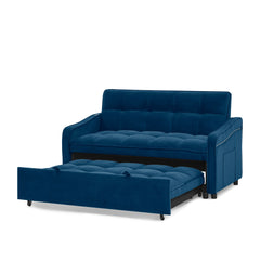Loveseats Sofa Bed with Pull-out Bed,Adjsutable Back and Two Arm Pocket,TypeC and USB Charging with Copper nail,Blue (47'x53'x31')