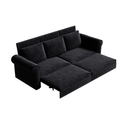 93.7 ' King Pull Out Sofa Bed, Chesterfield Sofa, 3-in-1 Velvet Convertible Sleeper Sofa with Nailhead Trim & Rolled Arm, Multi-Functional Sofa Bed for Living Room, Bedroom, Apartment, Office, Black