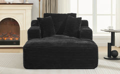 Modern Black Corduroy Chaise Lounge Sofa Bed with Removable Pillows, 48.8' Upholstered Sleeper Sofa