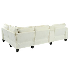 L-shaped 4-seater 105.5''*66.5'' corduroy sofa, large storage armrests with center console, USB charging, left and right seats can be switched, 2 packages of 130