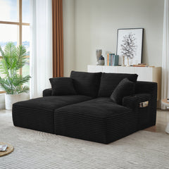 Compressible double chaise lounge with cupholders - No Assembly Required, Fluffy Modern Sleeper Loveseat for Indoor Living Room Bedroom Reading