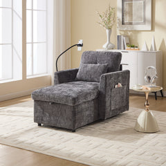 Multifunctional Recliner with Storage Backrest and Cell Phone Bracket in Gray Chenille for Living Room and Bedroom