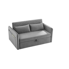 MH' Sleeper Sofa Bed w/USB Port, 3-in-1 adjustable sleeper with pull-out bed, 2 lumbar pillows and side pocket, soft velvet convertible sleeper sofa bed, suitable for living room bedroom