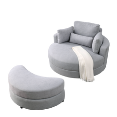 [Video] Welike Swivel Accent Barrel Modern Grey Sofa Lounge Club Big Round Chair with Storage Ottoman Linen Fabric for Living Room Hotel with Pillows