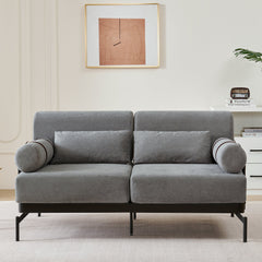 Modern Loveseat Sofa 59' Sofa Couch 2-Seater with USB Ports, Unique Cylindrical Armrests, Grey Chenille