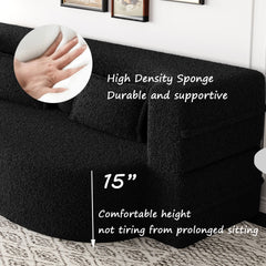 Modern Floor Sofa with 2 Pillows,Convertible Teddy Fabric Foam Filled Sleeper Sofa Bed,15 ' Full Size Folding Mattress for Living Room,Guest Bed,Playroom,No Assembly Required,Black
