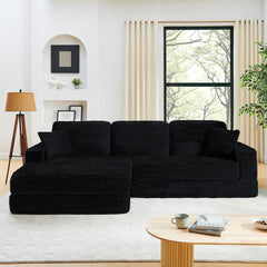 Modern Minimalist L-Shape Modular Sectional Sofa Bed with Corduroy Fabric in Black