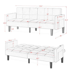 Velvet Futon Couch Convertible Folding Sofa Bed Tufted Couch for Apartment