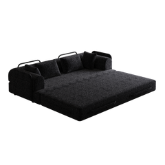 78.7-Inch Convertible Sleeper Sofa Bed with Cylindrical Pillow, Chenille Folding Mattress Couch with ,Folding Sofa Bed with Side Pocket, Floor Sofa Lounge Couch for Living Room Bedroom Lounge Studio