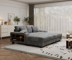Convertible combination sofa, corduroy fabric, fluffy modern sleeper sofa chair, oversized combination living room double lounge chair,Dark Grey
