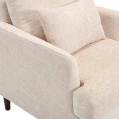 Modern Accent Lounge Chair with Tufted Club Design, Beige Chenille Upholstery, Solid Wood Frame for Living Room and Bedroom