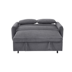 Modern Convertible Pull-out Sofa Bed with USB Ports, Dark Grey Corduroy, 57.48'
