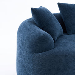 LY-025S Curved Loveseat Blue Full Compression Sponge Sofa, 30D Chenille No-Assembly Compact Sofa for Small Spaces & Apartments, 65'L, 300 lbs, 3 Pillows