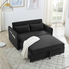 MH' Sleeper Sofa Bed w/USB Port, 3-in-1 adjustable sleeper with pull-out bed, 2 lumbar pillows and side pocket, soft velvet convertible sleeper sofa bed, suitable for living room bedroom