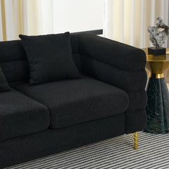 81 Inch Oversized 3 Seater Sectional Sofa, Living Room Comfort Fabric Sectional Sofe-Deep Seating Sectional Sofa, Soft Sitting with 3 Pillows for Living Room,Bedroom,Office, Black teddy(W834S00035)