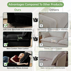 Slip-covered Armchair with 1 Big Back Cushion and 2 Big Toss Pillows, Single Deep Seat Comfy Single Couch Sofa Multiple Large Soft Pillows, Black Corduroy Fabric