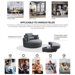 [Video] Welike Swivel Accent Barrel Modern Dark Grey Sofa Lounge Club Big Round Chair with Storage Ottoman Linen Fabric for Living Room Hotel with Pillows,2PCS.