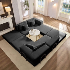 Oversized Upholstered Sectional Sofa Couch Set, Modular 118.2 ' L Shaped Floor Living Room Sofa Set With 6 Pillows, DIY Combination Sofa Couch for living rooms, apartments,bedrooms, Black