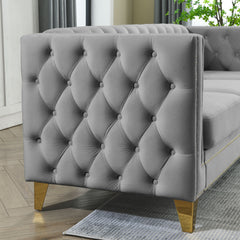 {Contact us for 3D modeling}  Velvet Sofa for Living Room,Buttons Tufted Square Arm Couch, Modern Couch Upholstered Button and Metal Legs, Sofa Couch for Bedroom, Grey Velvet(W834S00020)