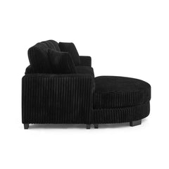 Corduroy Tufted Upholstered Sleeper Sectional Sofa, L-Shaped Modular Convertible Sofa , The arc-shaped footstool can be placed freely on the left and right-Black
