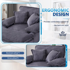 56.3 Inch Corduroy single sofa With  2 toss pillows and a ottoman ,Comfy Sofa- Deep Seat Couch for Living Room