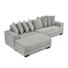 Corduroy Tufted Upholstered Sleeper Sectional Sofa, L-Shaped Modular Convertible Sofa , Can freely change the position of the footrests-Gray(Assembly is required)