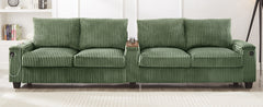 Modern 4-Seater Corduroy Sofa with USB Ports, Hidden Storage Arms, Flip-Top Cup Holders, Green, 133'
