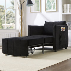 Upholstered Convertible Sleeper Sofa with 5-Position Backrest, Side Pockets, Storage, Black Chenille, 31.5'
