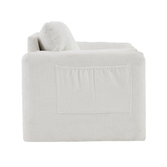 002 Fixed-Modern Accent Chair Single Seater - Plush Chenille Lounge Chair with High-Resilience Cushion, Compact Reading Chair for Living Room, Bedroom, Dorm Room & Apartment-Armchair, Ivory White