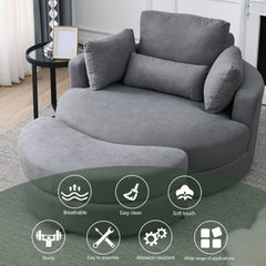 [Video] Welike Swivel Accent Barrel Modern Dark Grey Sofa Lounge Club Big Round Chair with Storage Ottoman Linen Fabric for Living Room Hotel with Pillows,2PCS.