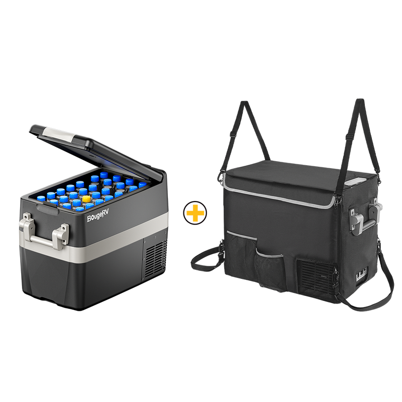BougeRV 12V 42 Quart (40L) Portable Fridge & 42 Quart Insulated Protective Cover A3001-00701+A3001-01804