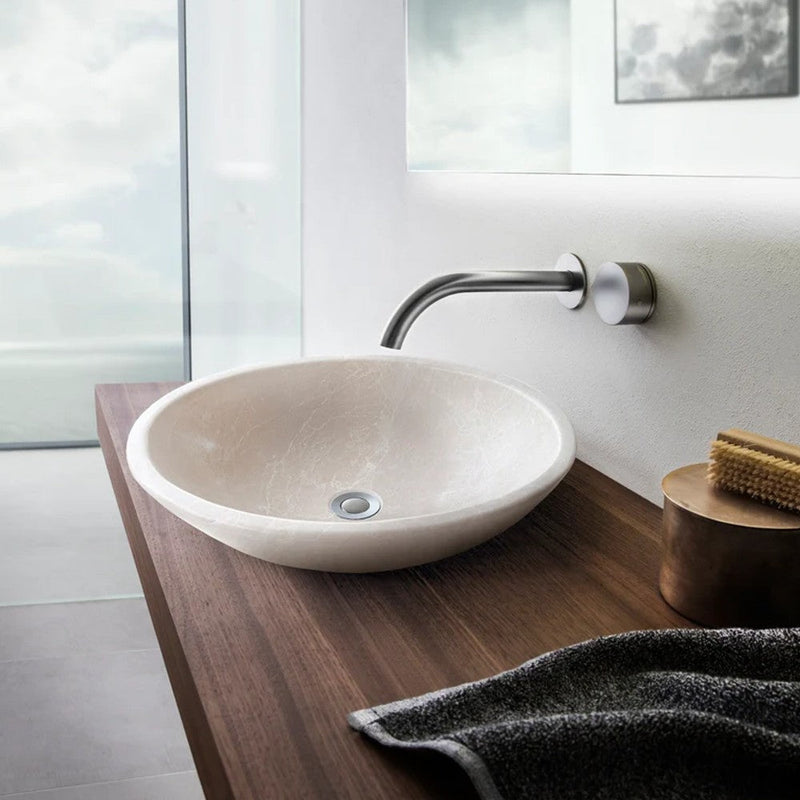 Botticino Marble Natural Stone Oval Shape Vessel Sink Honed (W)16