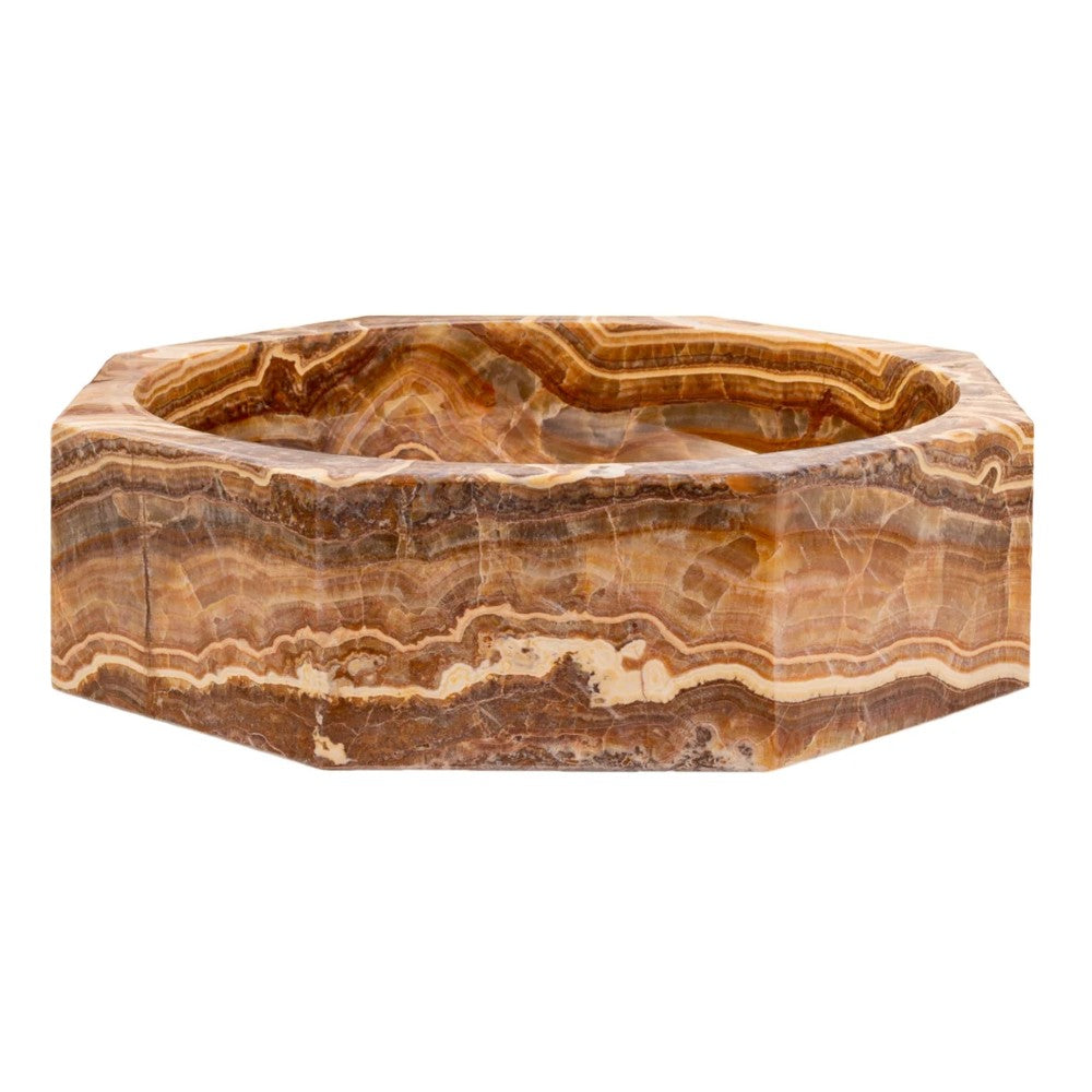Brown Onyx Translucent Octagon Natural Stone Vessel Sink Polished  (D)17" (H)5"
