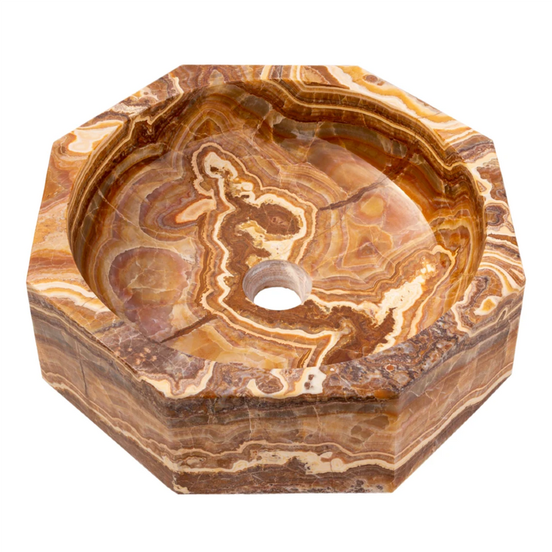 Brown Onyx Translucent Octagon Natural Stone Vessel Sink Polished  (D)17