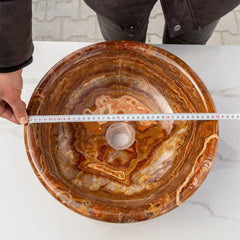 Brown Onyx Translucent Natural Stone Drop-in Vessel Sink Polished  (D)16" (H)6"