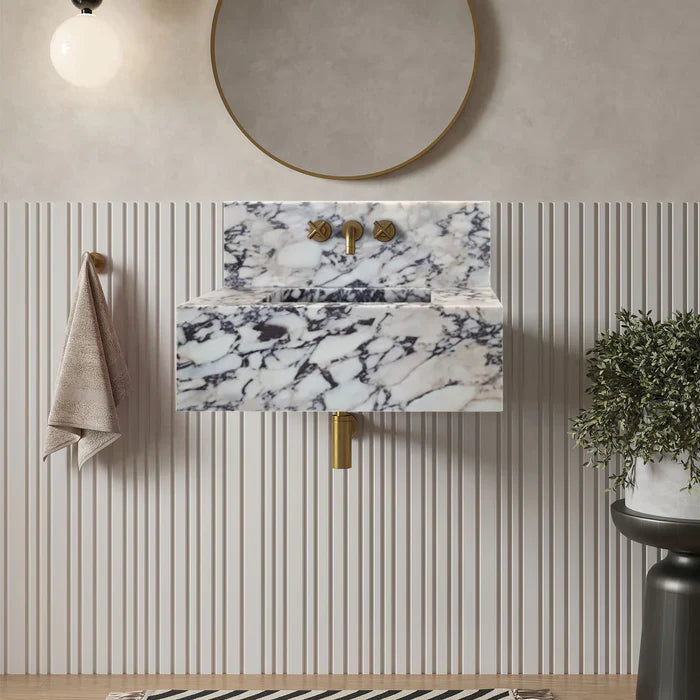 Calacatta Viola Marble Rectangular Wall-mount Bathroom Sink with 10