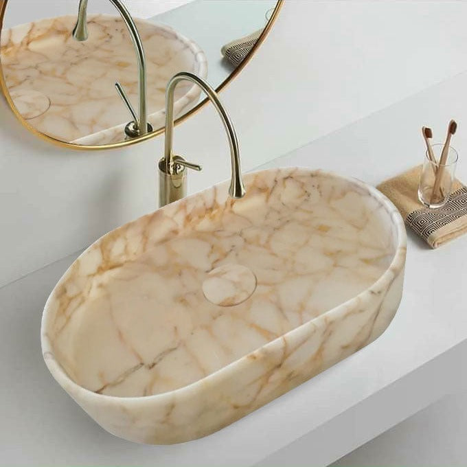Calacatta Gold Marble Above-Vanity Oval Curved Sink Polished (W)16